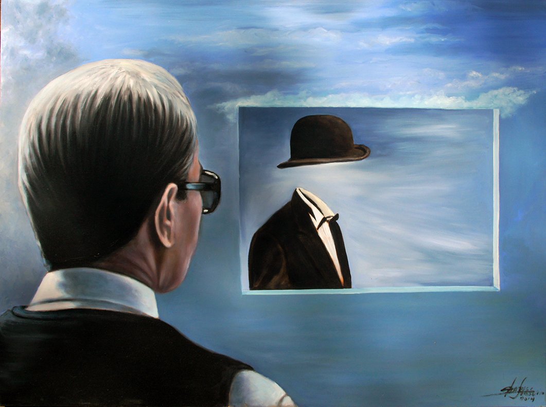 Identity / Identité — peinture de Charles Sabourin, hommage métaréaliste à Magritte